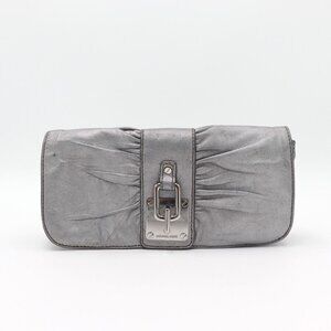 Michael Kors Clutch Metallic Silver Bow Tie Leather